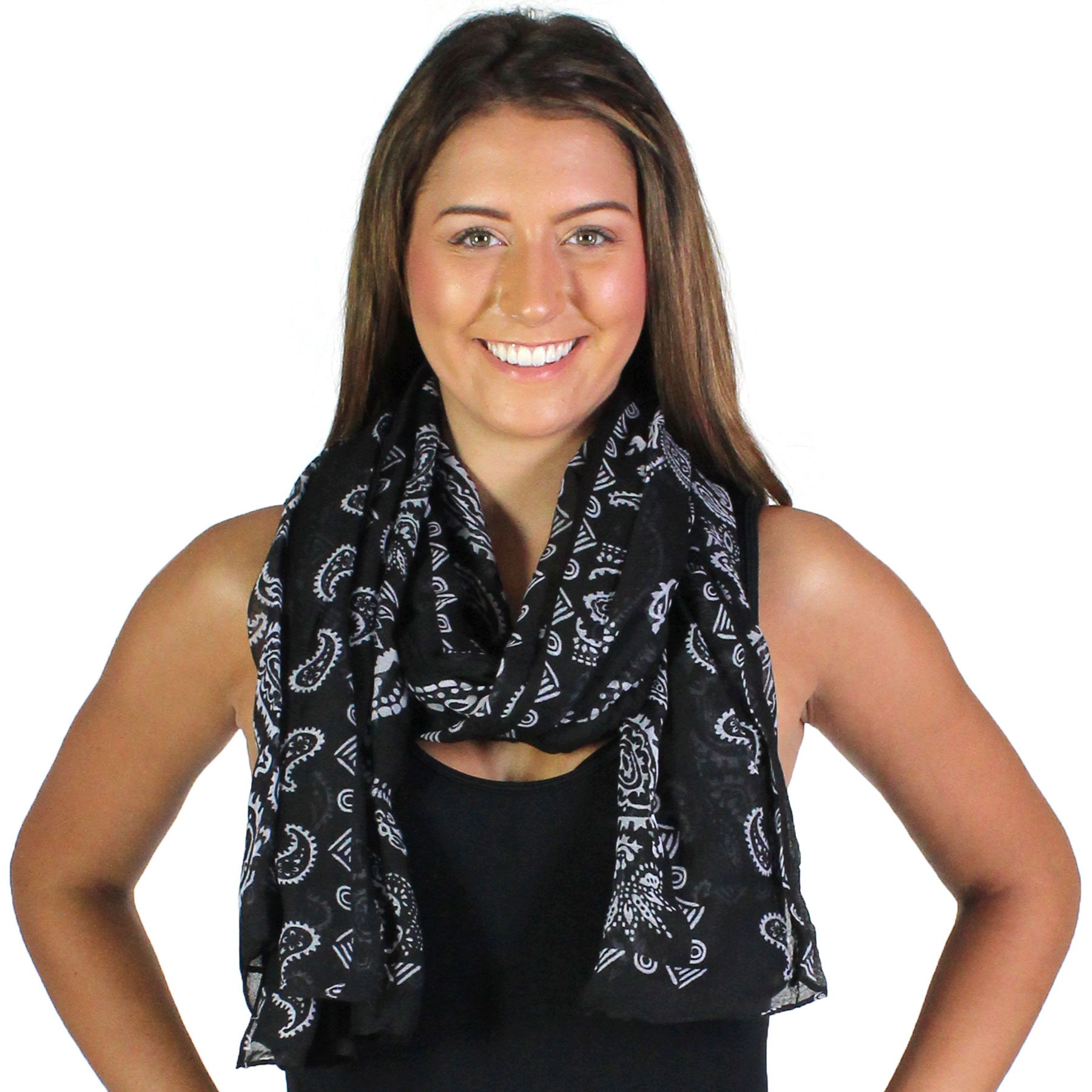 2413 - Lightweight Oblong Scarves  - 1187 - Black - Paisley BANDANA Print