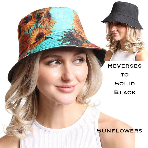 2489 - Summer HATs - 290 - Sun Flowers - Reversible Bucket HAT