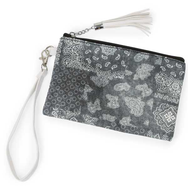 3057  - Crossbody Bags and Wristlets - 10270 - Black   - Bandana Print WALLET Wristlet