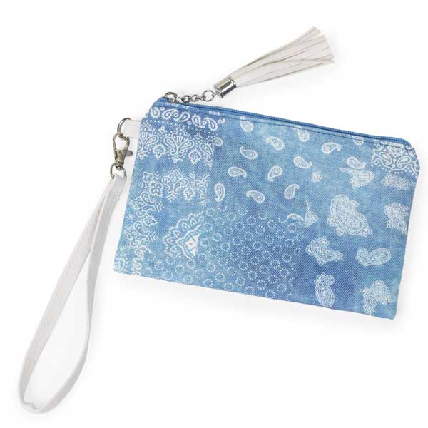 3057  - Crossbody Bags and Wristlets - 10270 - Blue BANDANA Print  - Tie Dye Denim Wristlet Wallet