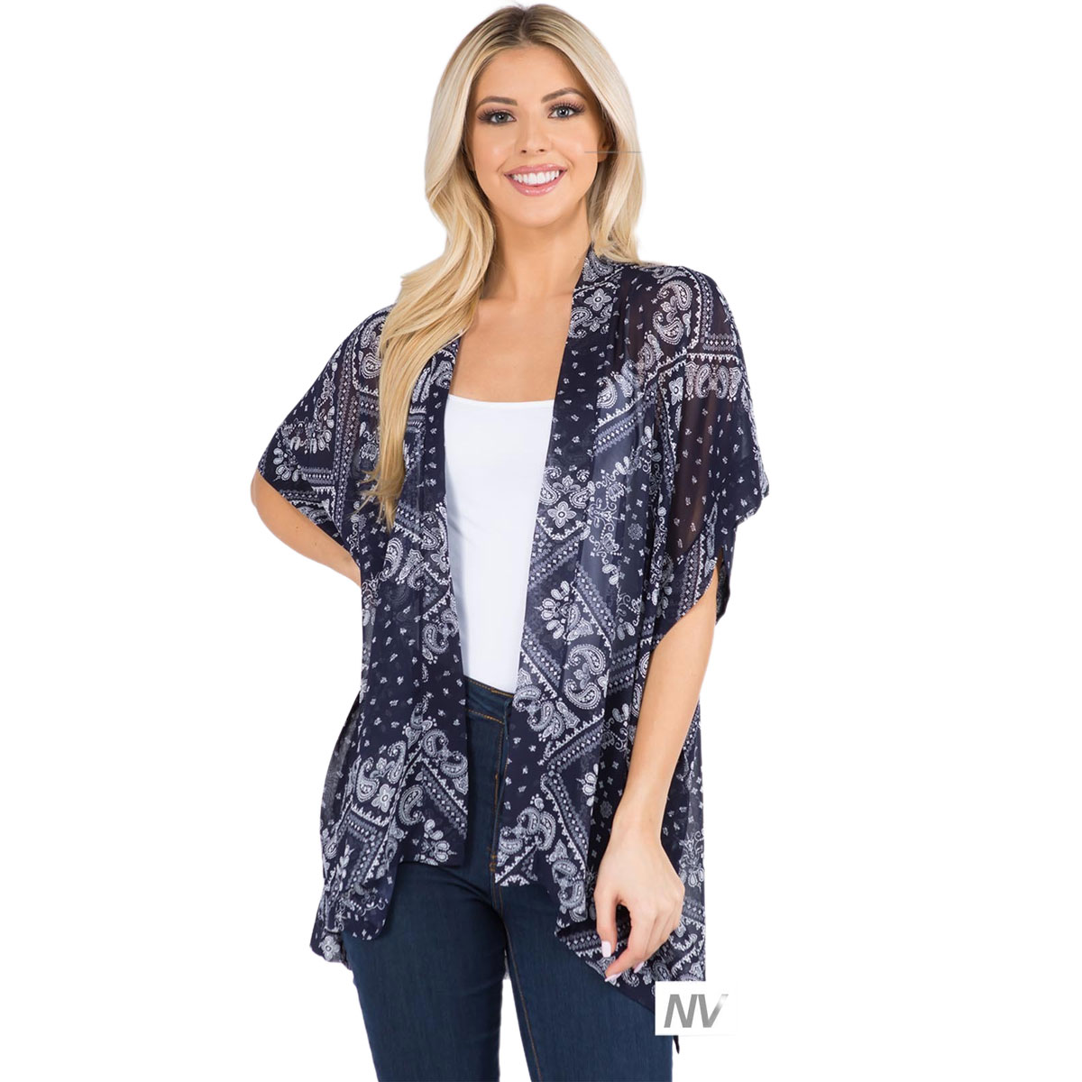 3101  (G)- Paisley BANDANA Print Kimonos  - BANDANA Navy