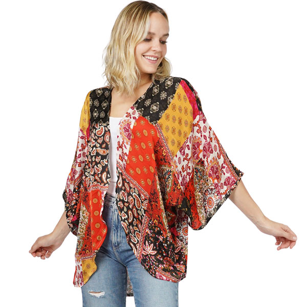 10553 - Silky Patchwork Print Kimono